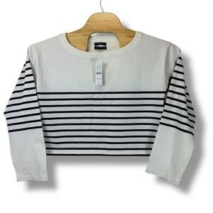 J.Crew Cropped Fit Breton Stripe Top White Black Size Large NWT